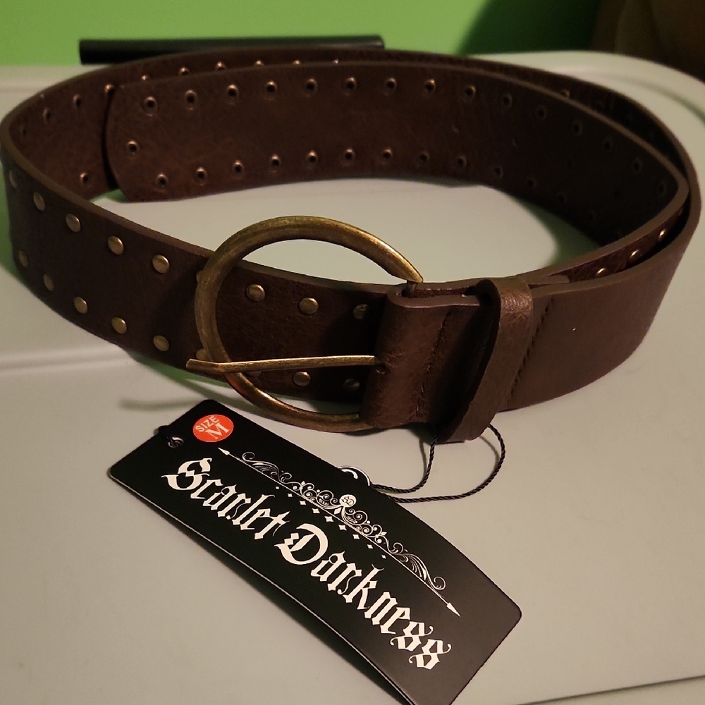 NWT Scarlet Darkness brown wide faux leather belt MEDIUM